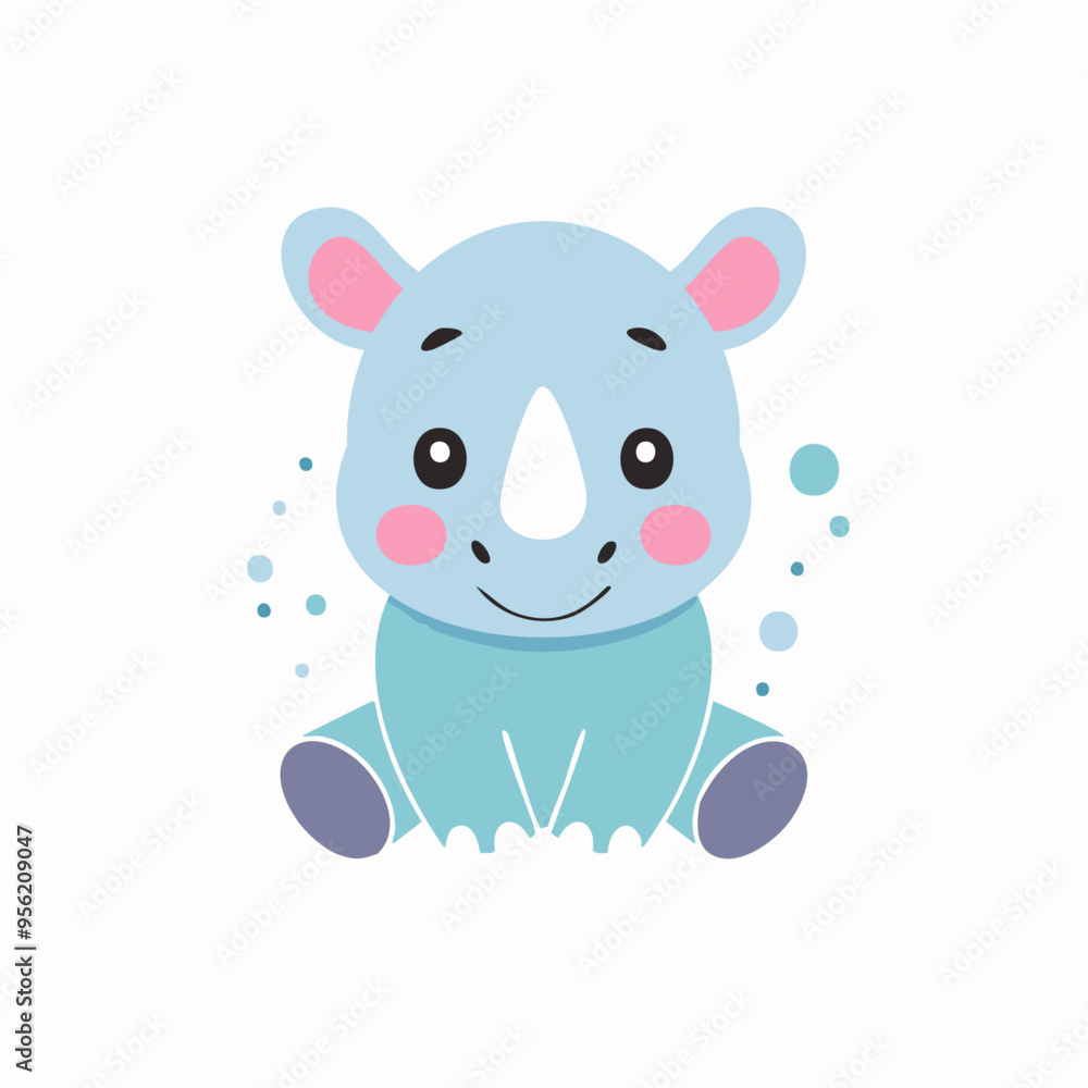 Fototapeta premium Rhinoceros Rhino Cute Small Cartoon Baby Animal Character 