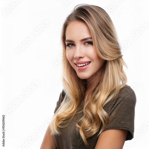 young blonde woman, smiling, AI generated