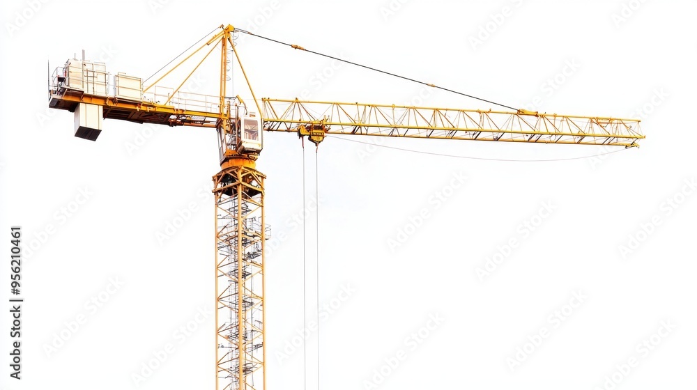 Tower crane isolated white background studio shot precision engineering Tower crane isolated white background studio shot precision engineering