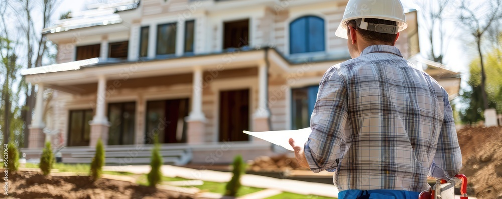 landscaper inspects a residential garden, clipboard in hand, to evaluate the property's greenery landscaper inspects a residential garden, clipboard in hand, to evaluate the property's greenery