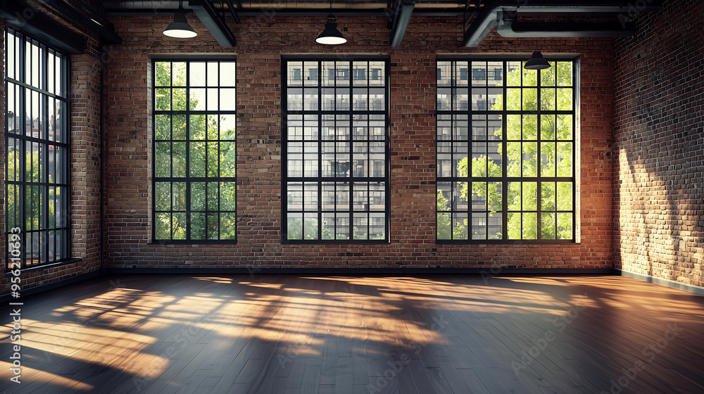 Spacious Industrial Loft with Large Windows and Exposed Brick Walls Spacious Industrial Loft with Large Windows and Exposed Brick Walls
