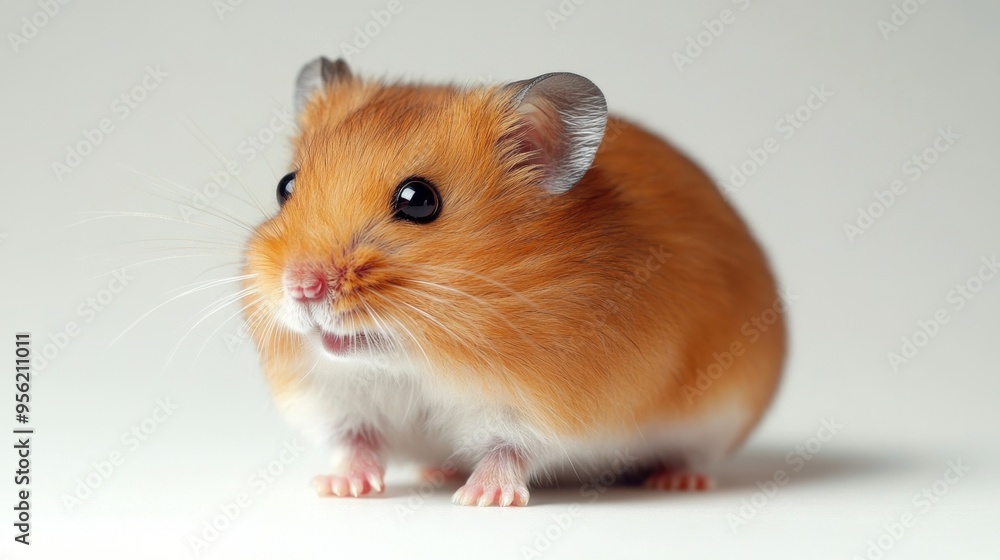 Cute hamster on a pristine white background captured in a studio shot displaying its tiny size Cute hamster on a pristine white background captured in a studio shot displaying its tiny size
