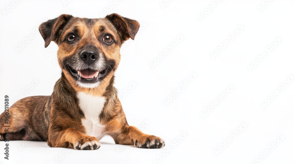 Charming dog in a studio shot with isolated white background emphasizing its playful nature Charming dog in a studio shot with isolated white background emphasizing its playful nature