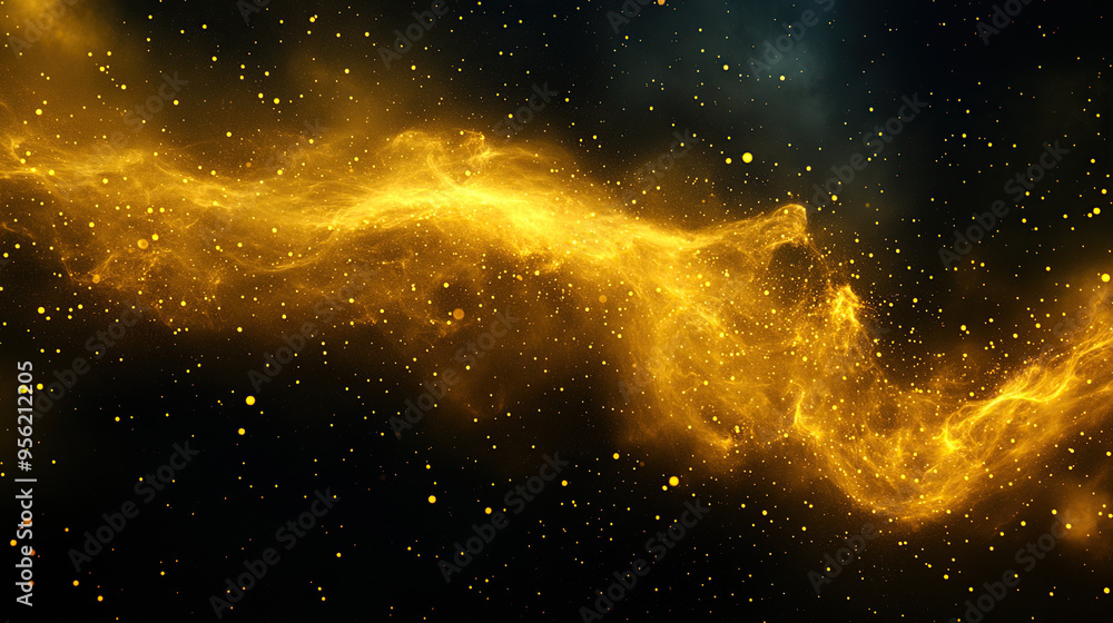 Fototapeta premium Yellow-colored abstract dust particles in a space background