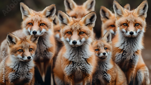 A herd of foxes in the forest