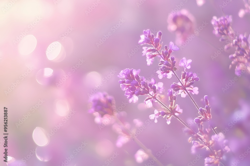Lavender flowers bloom in a soft purple haze during the golden hour, capturing the beauty of nature in a serene garden setting Lavender flowers bloom in a soft purple haze during the golden hour, capturing the beauty of nature in a serene garden setting