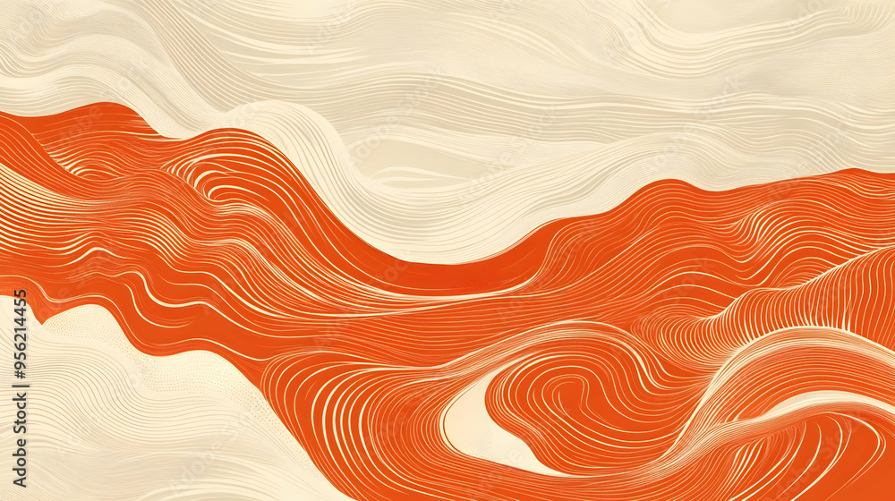 Fototapeta premium Abstract Orange and Beige Wavy Lines Background