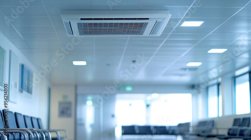 Ceiling air conditioning unit in modern waiting area, providing comfort and coolness.