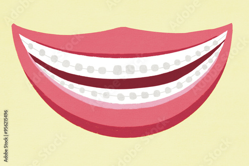 Illustration of smiling mouth with braces on teeth photo