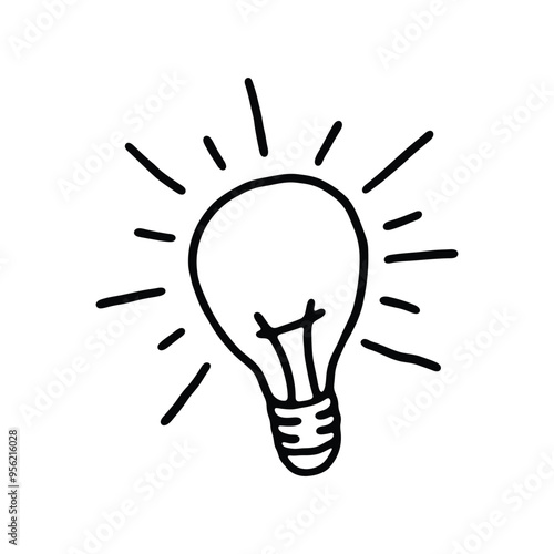 A clean and simple illustration of a lightbulb with rays radiating outward, representing creativity, ideas, and innovation.