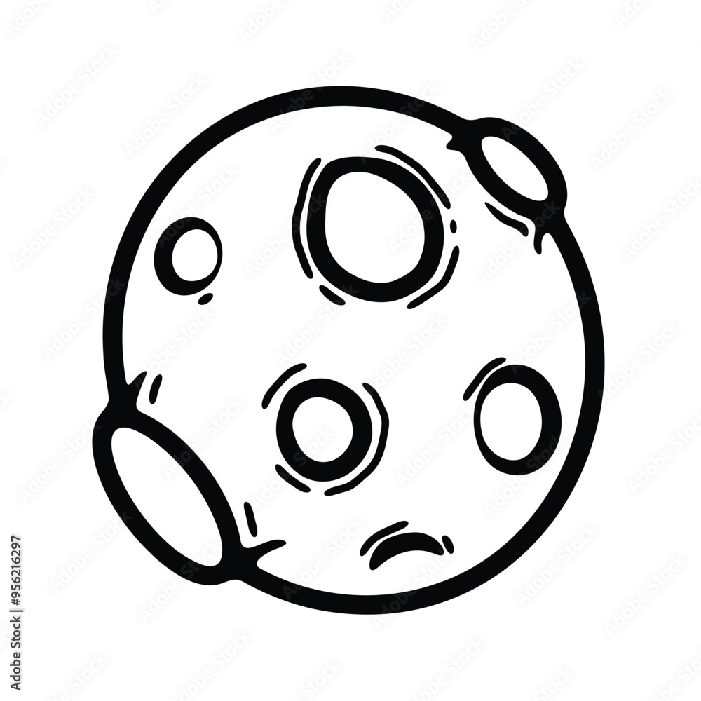 A simple black-and-white illustration of a cratered moon, emphasizing its surface features. A simple black-and-white illustration of a cratered moon, emphasizing its surface features.
