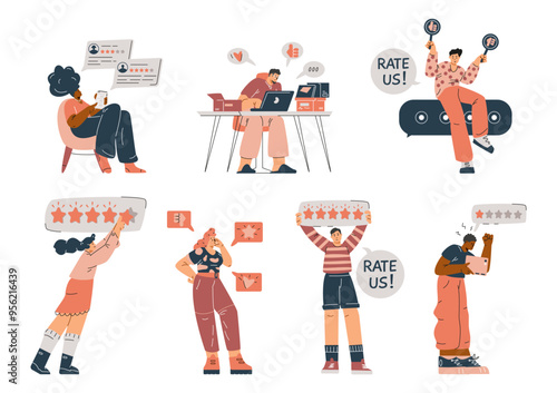 Characters giving feedback vector illustration set