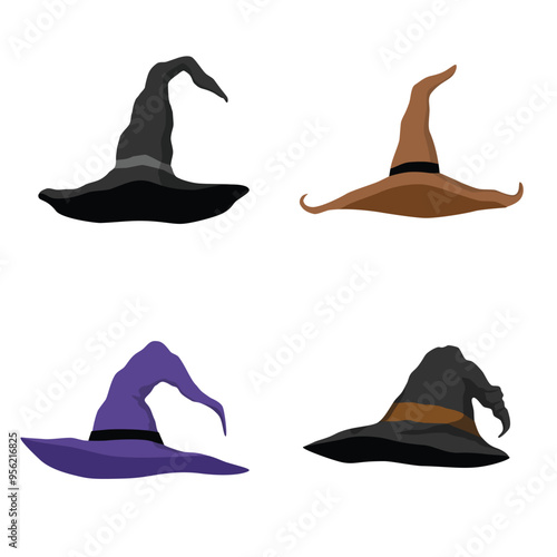 Cartoon witch hats. Halloween party costume hats