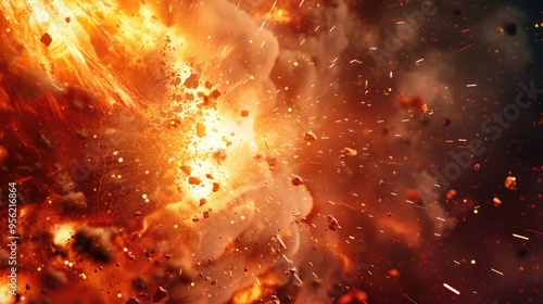 Abstract background with explosion and flying debris in energy concept photo