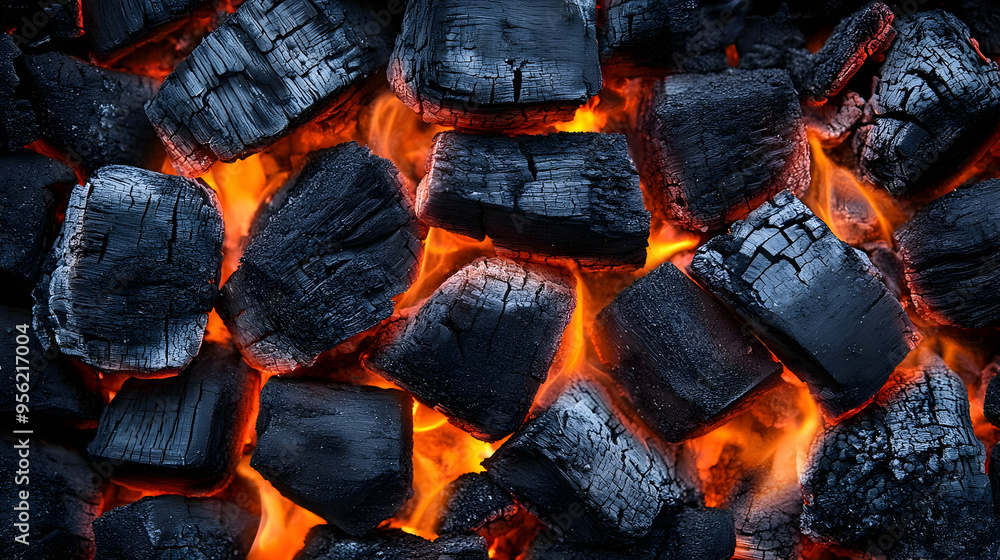 Hot Burning Charcoal Briquettes Close Up Texture Hot Burning Charcoal Briquettes Close Up Texture