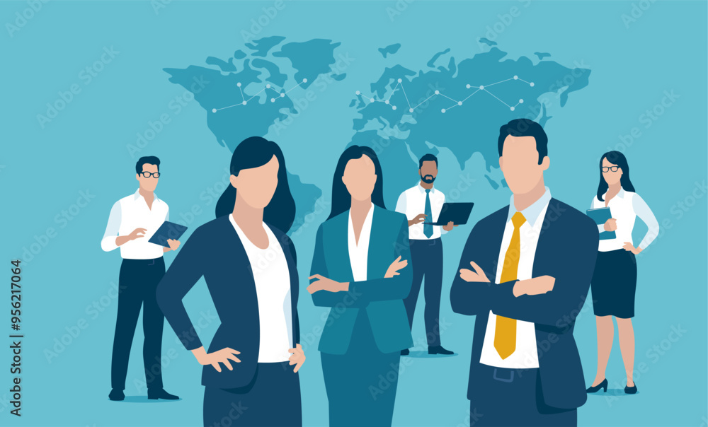 The team. A team of six office workers. Global business. Business vector illustration. The team. A team of six office workers. Global business. Business vector illustration.