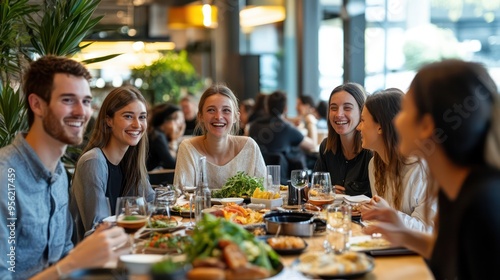 Wallpaper Mural Colleagues enjoying a team lunch, engaging in casual conversation that fosters relationships and a positive work environment. Torontodigital.ca