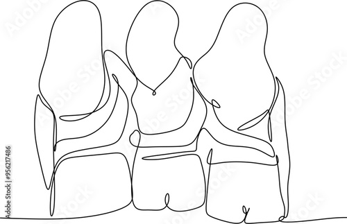 
Linear drawing of a couple of girlfriends and sisters. Fashion, friendship and love concept.
