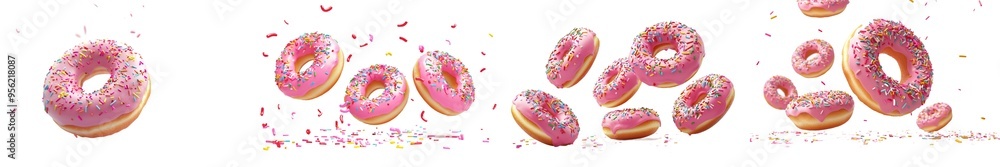 Isolated white background with selective focus, falling donut Isolated white background with selective focus, falling donut