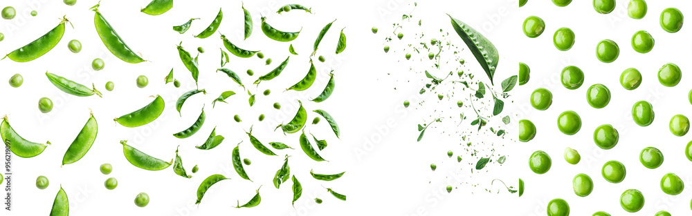 A falling green pea, isolated on white, with a clipping path and full depth of field A falling green pea, isolated on white, with a clipping path and full depth of field