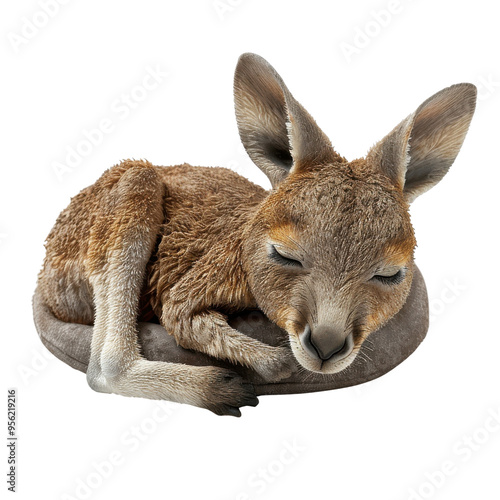 A peaceful and adorable kangaroo resting comfortably, showcasing its gentle nature and soft fur in a cozy position. photo