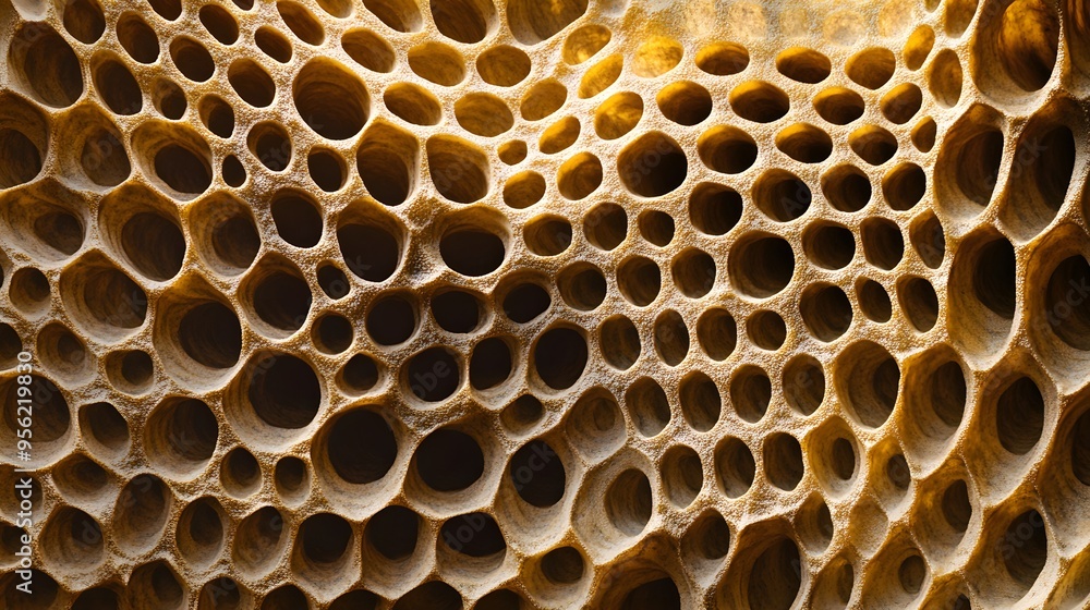 Close-up of a honeycomb structure with deep, repetitive holes, evoking a sense of unease Close-up of a honeycomb structure with deep, repetitive holes, evoking a sense of unease