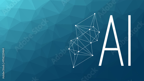 Artificial intelligence. Deep learning. Smart digital technology. AI vector illustration for science, presentation, concept design, business. Blue gradient background. Triangle network pattern