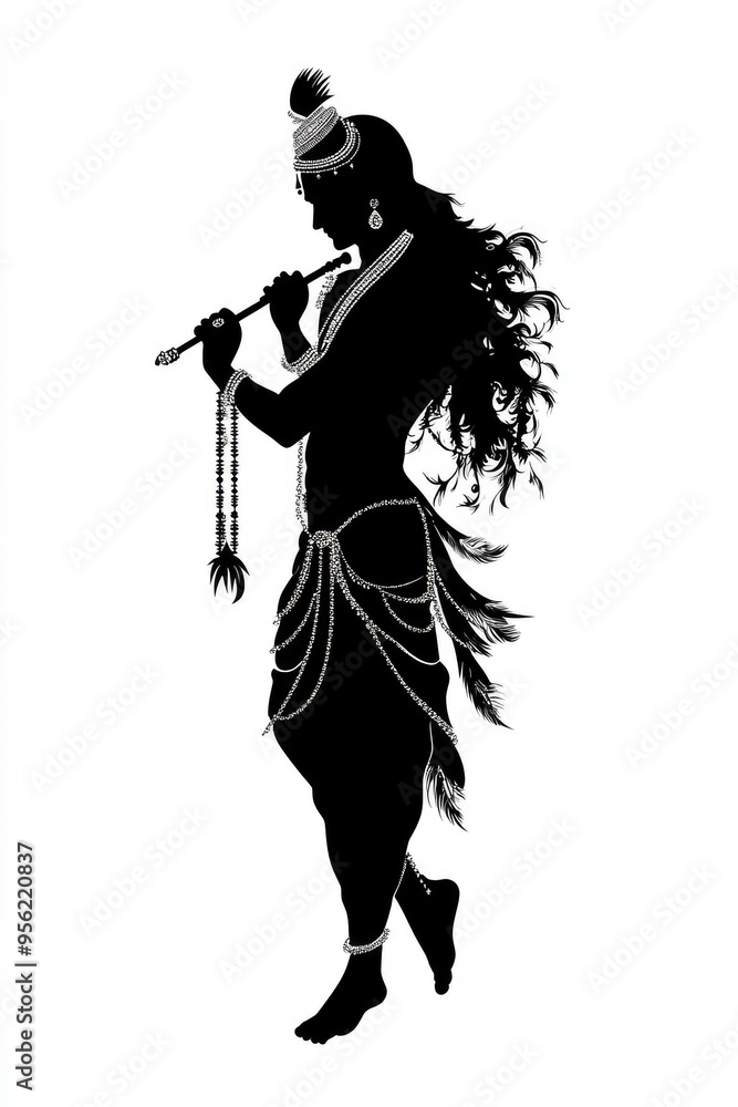 Silhouette of krishna playing bansuri flute Silhouette of krishna playing bansuri flute