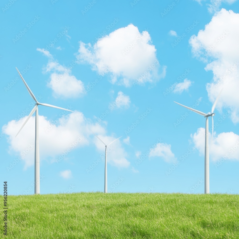 A serene landscape featuring wind turbines against a bright blue sky with fluffy clouds, symbolizing clean energy and sustainability. A serene landscape featuring wind turbines against a bright blue sky with fluffy clouds, symbolizing clean energy and sustainability.