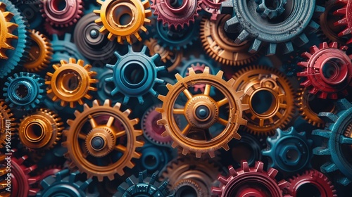 Wallpaper Mural A variety of colored gears arranged in a dense, interlocking pattern. Torontodigital.ca