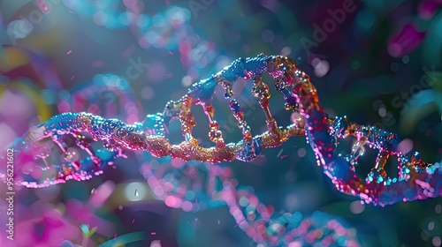 DNA or Deoxyribonucleic acid is a double helix chains structure formed by base pairs attached to a sugar phosphate backbone photo