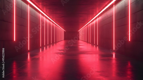 Red Neon Lights in Empty Corridor