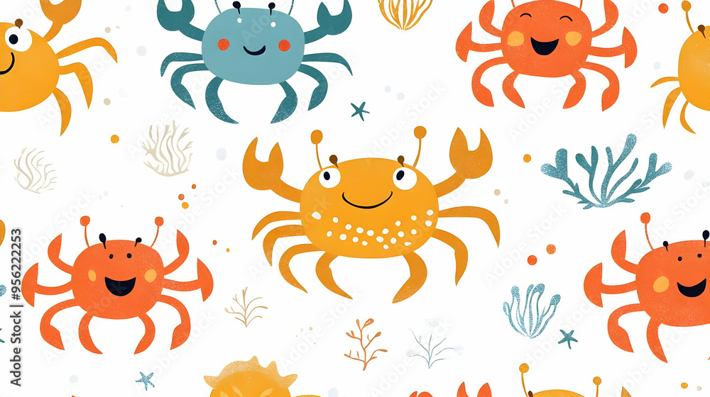 Cute Cartoon Crabs Seamless Pattern for Kids Cute Cartoon Crabs Seamless Pattern for Kids