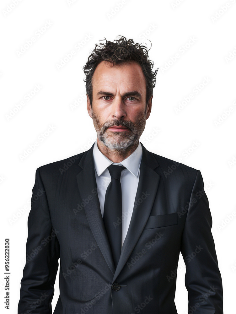A serious and focused business leader, dressed in a classic black suit, representing corporate leadership and responsibility. On Transparent Background A serious and focused business leader, dressed in a classic black suit, representing corporate leadership and responsibility. On Transparent Background