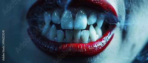 Halloween vampire dracula mouth with sharp teeth photo