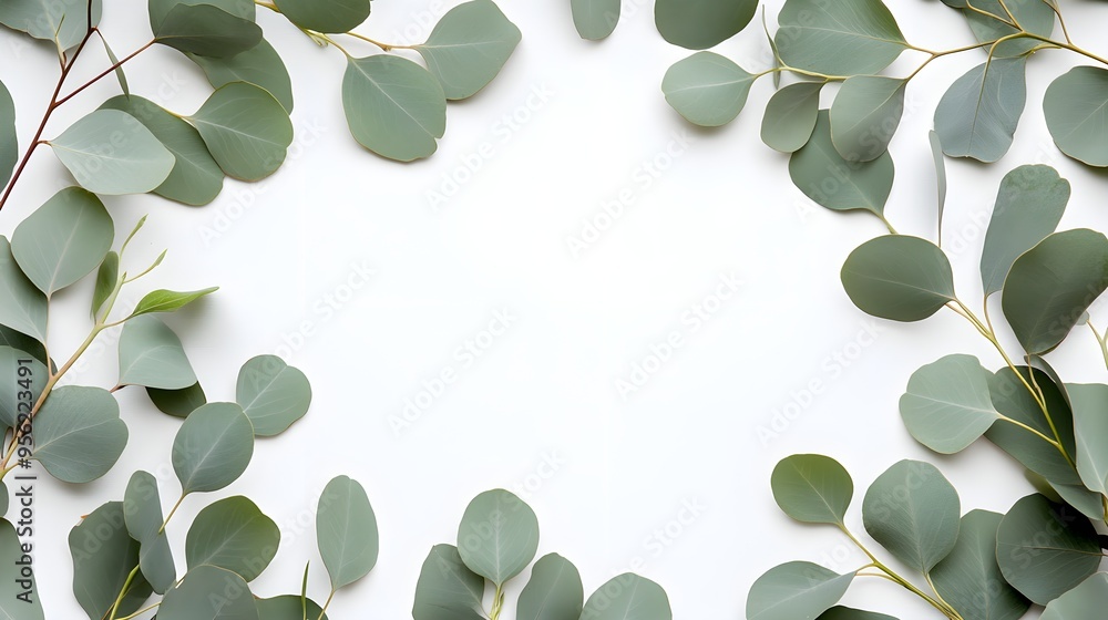 Fresh eucalyptus frame on white background Fresh eucalyptus frame on white background