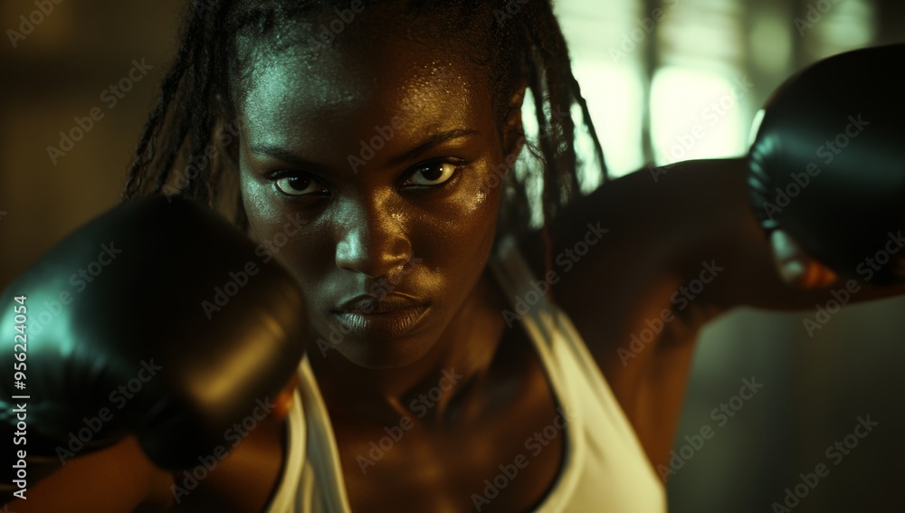 portrait of black woman boxing in the gym portrait of black woman boxing in the gym