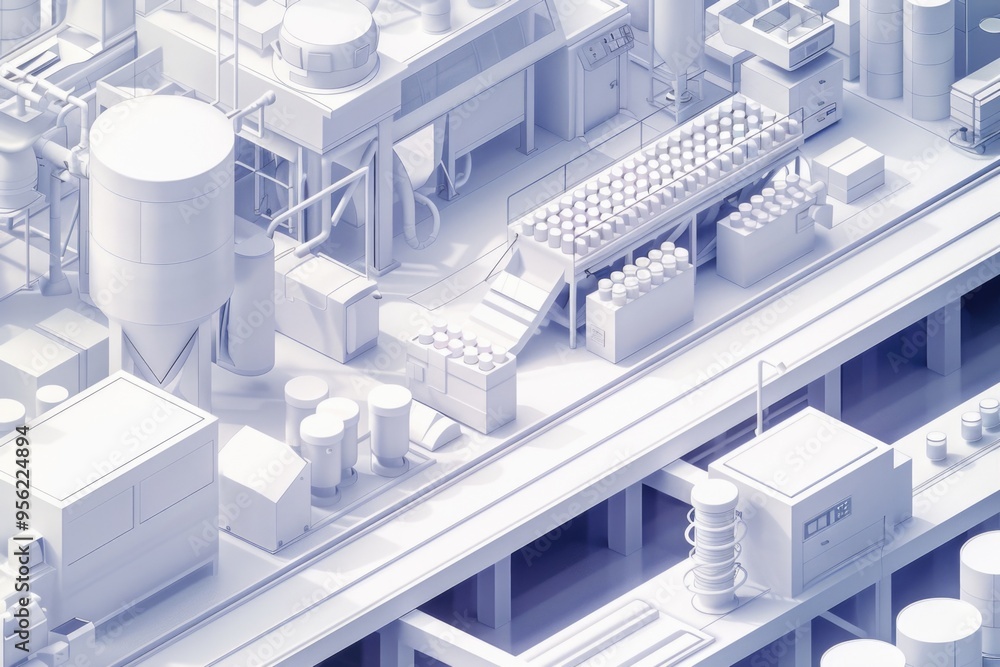 Isometric View of Modern Pharmaceutical Factory Layout for Industrial Design and Engineering Isometric View of Modern Pharmaceutical Factory Layout for Industrial Design and Engineering