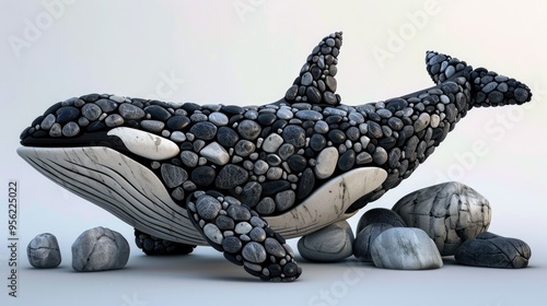 Baroque artistic image of a killer whale made out of stones photo