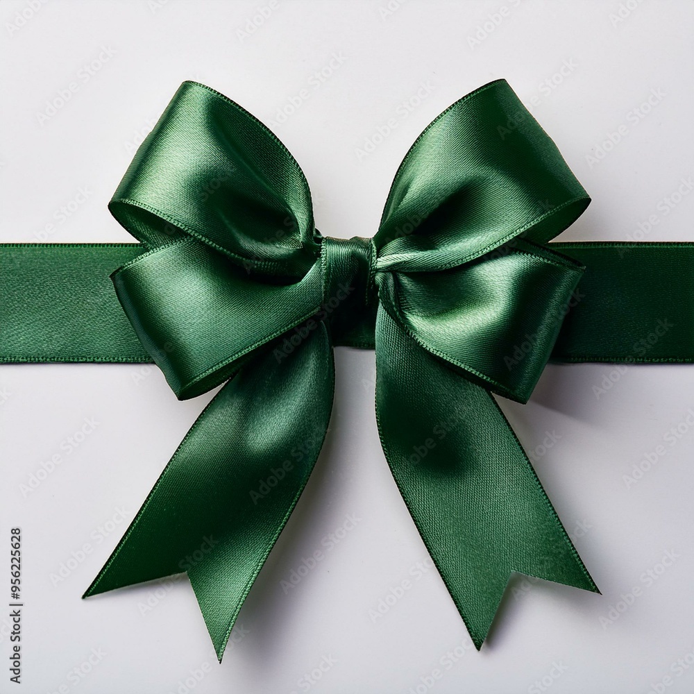 Green ribbon with beautiful bow on white background, closeup Green ribbon with beautiful bow on white background, closeup