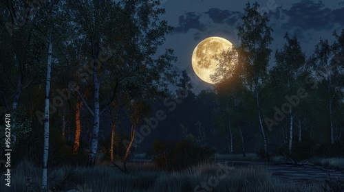 Full Moon Rising Behind Trees photo