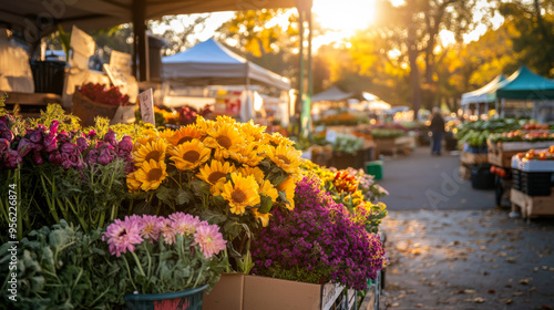Wallpaper Mural Vibrant flower market bustling with people and colorful blooms during golden hour in a lively outdoor setting Torontodigital.ca