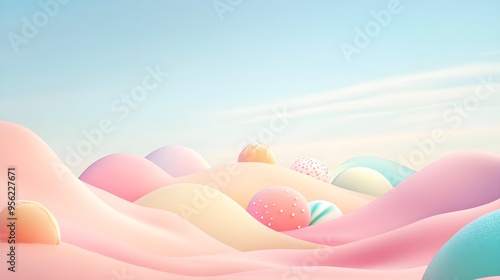 minimal backdrop featuring rolling hills made of pastel-colored candy and sweets 