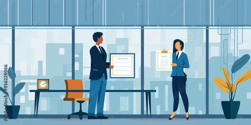 illustration of superior and subordinate giving award certificates, giving the best business charter illustration of superior and subordinate giving award certificates, giving the best business charter