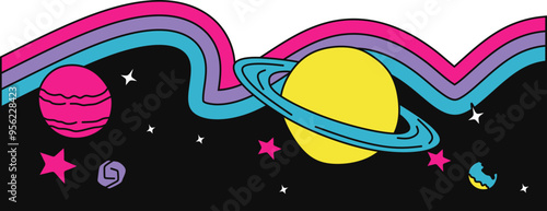 Groovy Colorful Space Themed Border