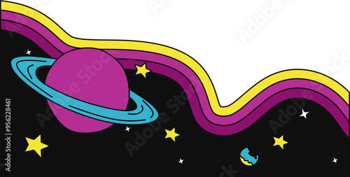 Groovy Colorful Space Themed Border