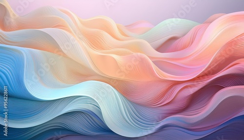 Wallpaper Mural A mesmerizing wavy pattern featuring soft pastel colors, creating a tranquil and soothing abstract background. Torontodigital.ca
