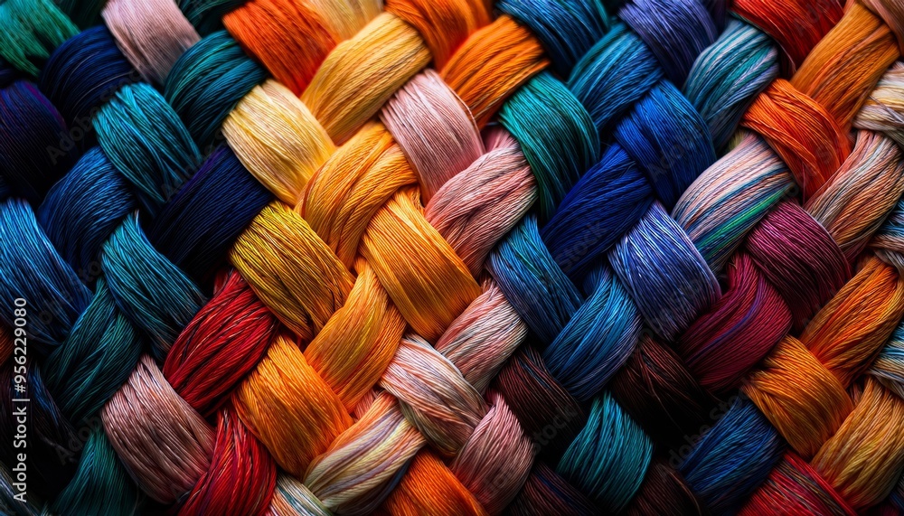 A vibrant array of colorful threads intricately woven together, showcasing a beautiful texture and pattern. A vibrant array of colorful threads intricately woven together, showcasing a beautiful texture and pattern.
