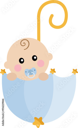 Baby boy inside blue umbrella