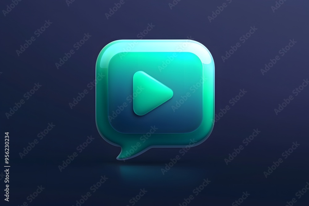 Stylish green play button icon on a modern message bubble background. Stylish green play button icon on a modern message bubble background.